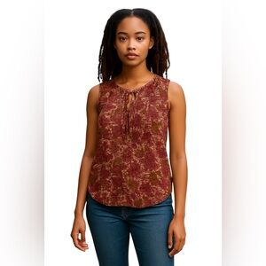 Joie Red Sleeveless Pleated Tie Front Blouse